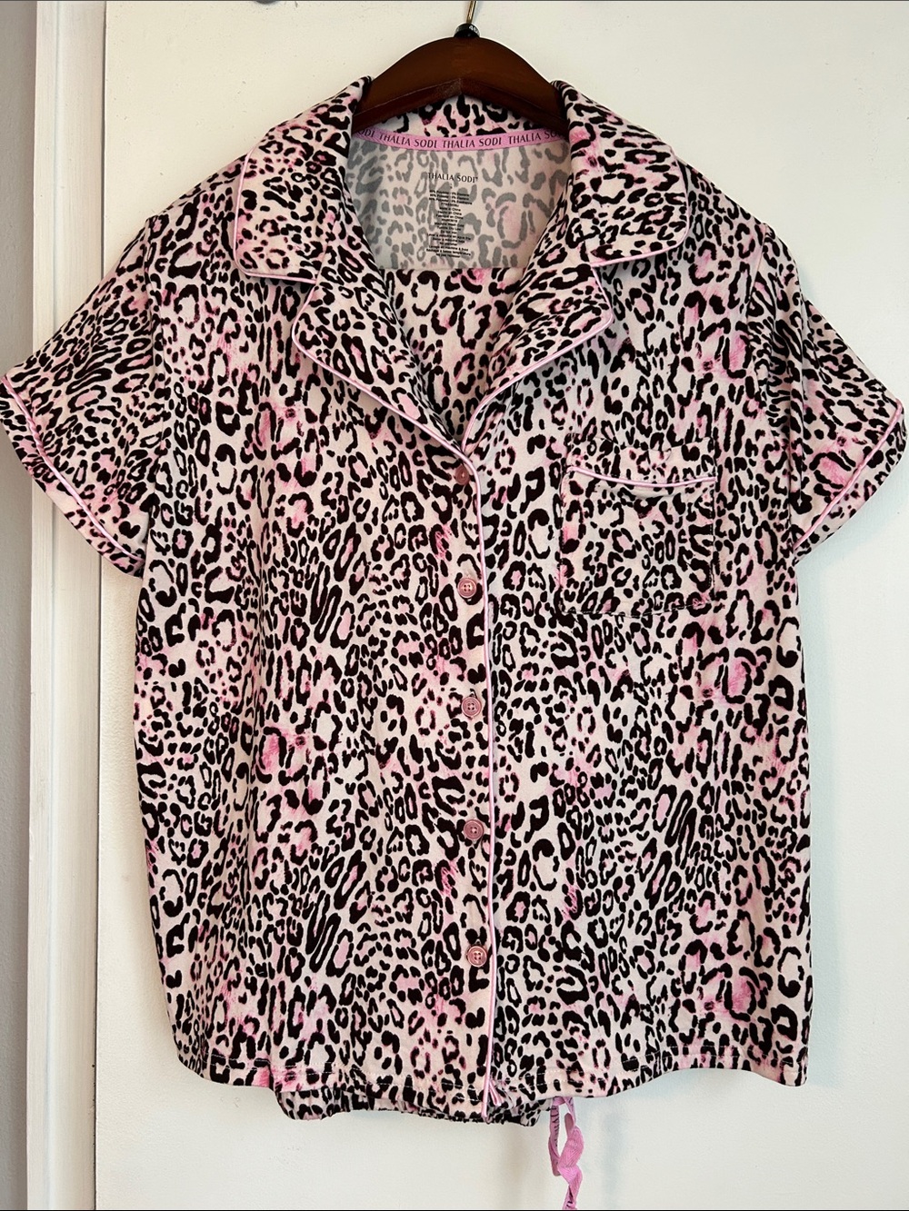 Pink Leopard Print Button-Up Pajama Top